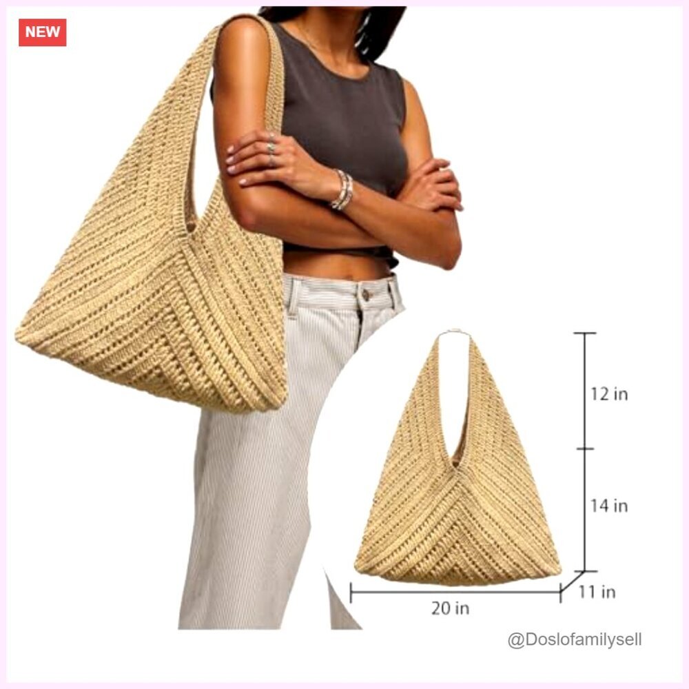Crochet Beach Tote Bag Lightweight Foldable Mesh Knit Bag - Picture 6 of 7
